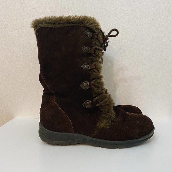 White Mountain Shoes - Brown Suede Fur Lace Up Winter Boots